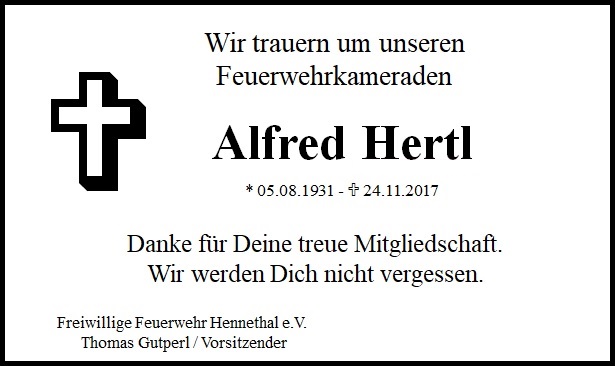 Trauer Alfred Hertl