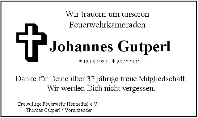Trauer Johannes Gutperl