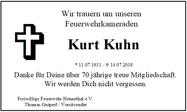 Trauer Kurt Kuhn